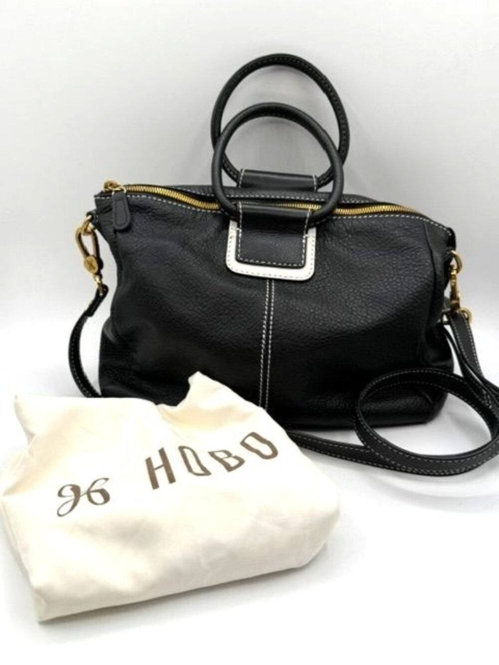 HOBO Black/White Leather SHEILA Medium Satchel Crossbody Bag w/ Dust Bag